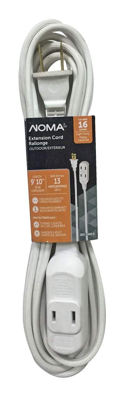 NOMA 9-ft 10-in 16/2 Outdoor Extension Cord with 3 Outlets, White