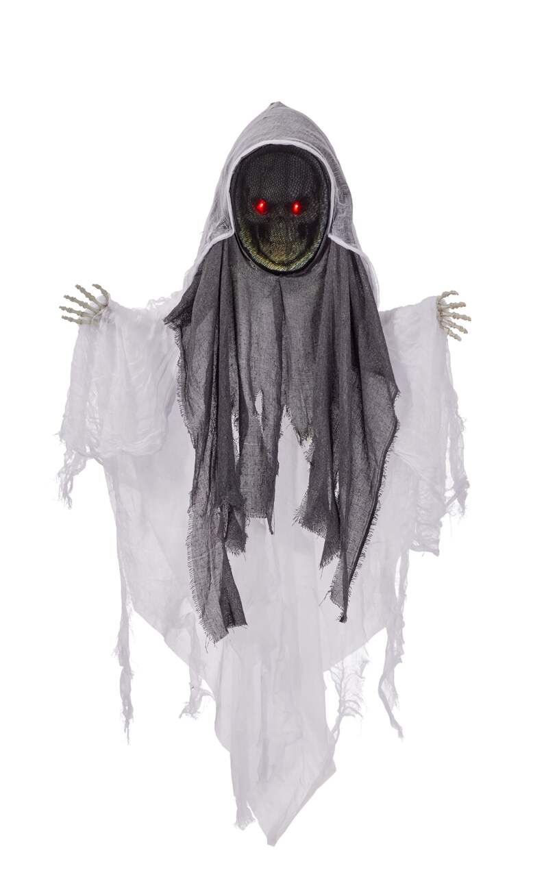 For Living Grim Reaper Animated LED Light-Up Hanging Character with  Batteries, Black/White, 4-ft, Sound & Light Activated Indoor/Outdoor  Decoration
