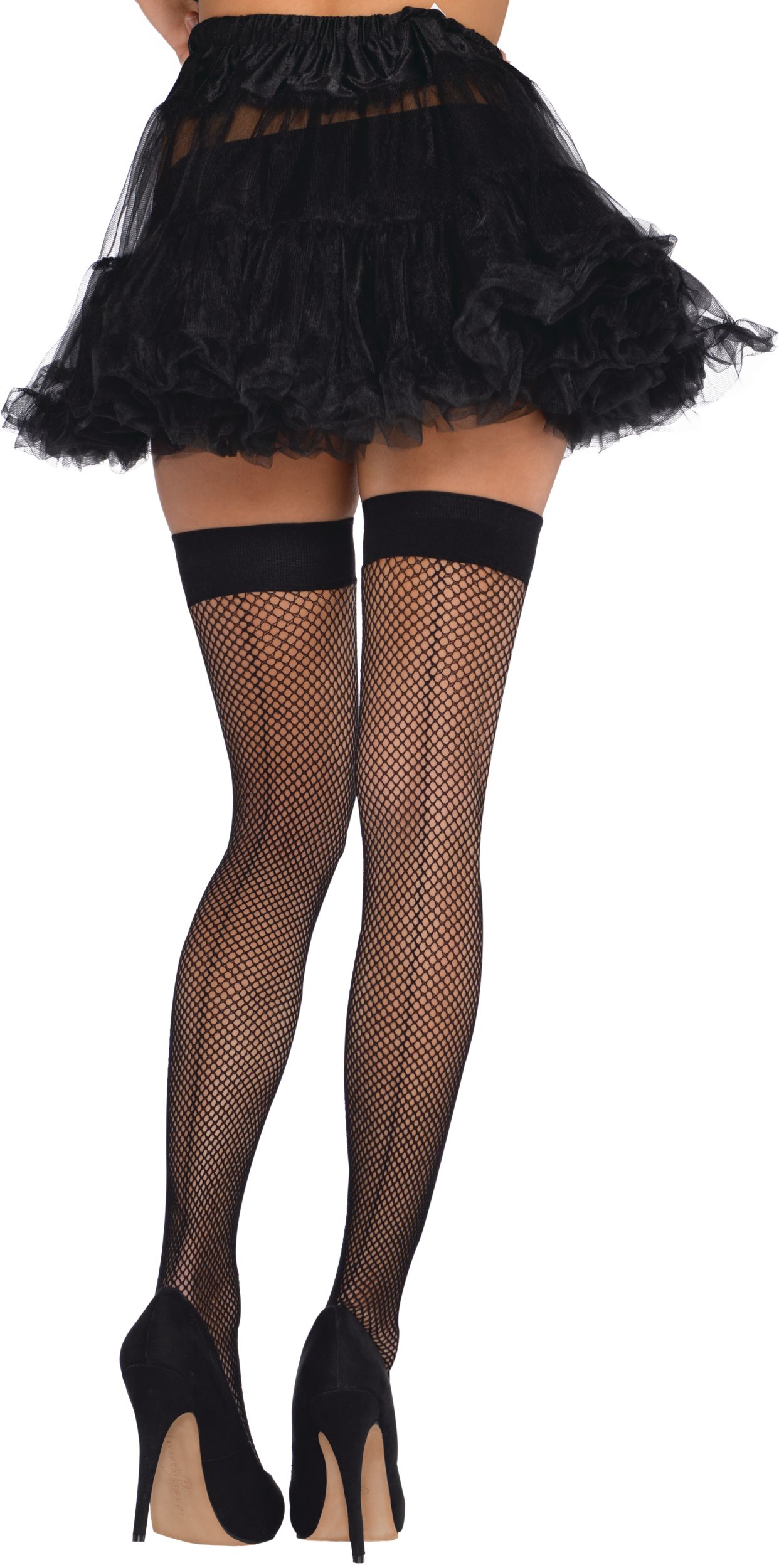 Adult Thigh-High Back Seam Fishnet Stocking Tights, Black, One Size,  Wearable Costume Accessory for Halloween
