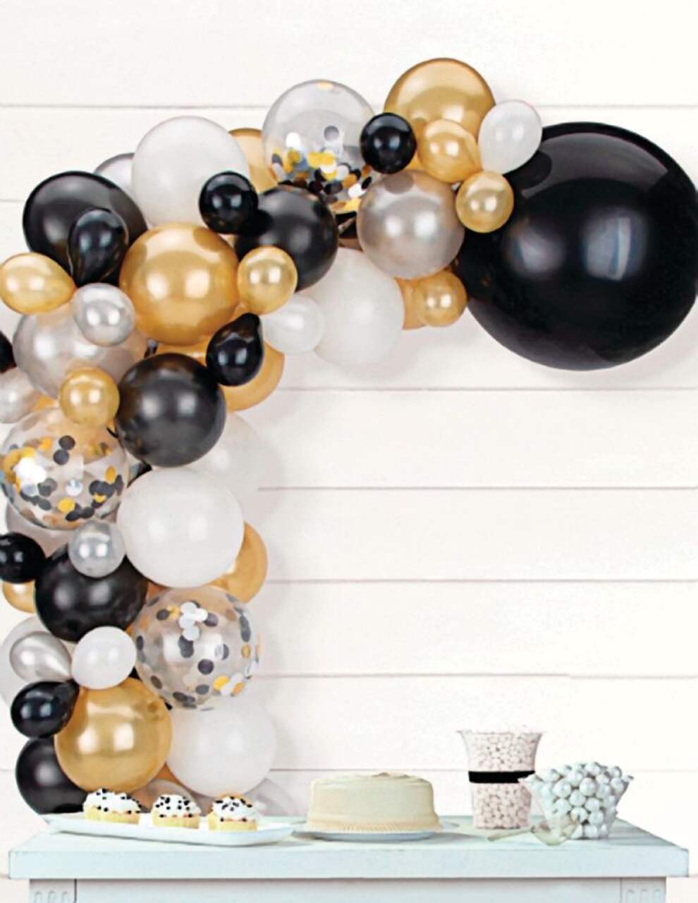 Round Transparent Confetti Latex Balloon Garland Arch Kit,  Gold/Black/Silver, for New Year's Eve/Graduation