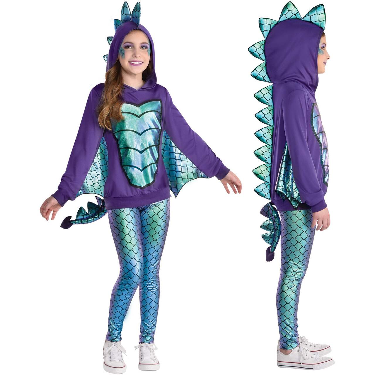 Kids' Mystical Dragon Purple/Blue Outfit with Shirt/Leggings/Hood Halloween  Costume, Assorted Sizes